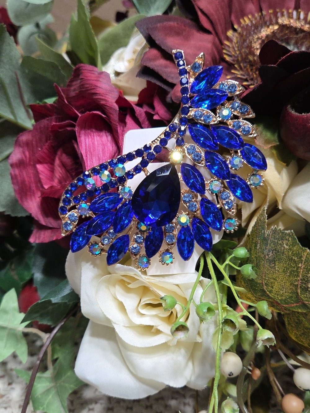 Brooch Vintage Royal Blue Crystal Statement Elegance